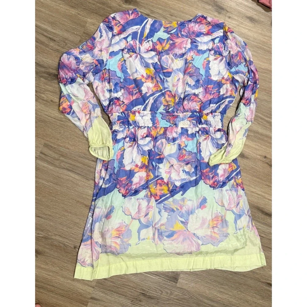 Boston Proper Floral Viscose Smocked Waist V-Neck Dress XL Boho cottagecore - Picture 2 of 8